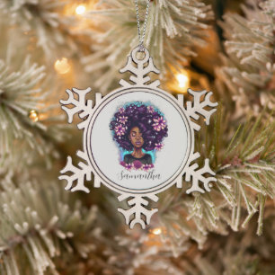 Ornement Flocon De Neige Floral Sparkling Afro Femme