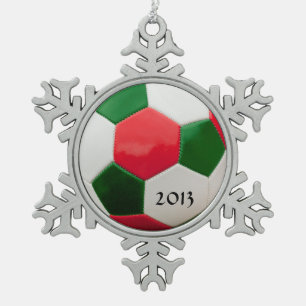 Ornement Flocon De Neige Football vert et rouge
