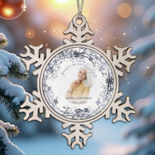Ornement Flocon De Neige Forever In Our Hearts Silver Foil Photo Memorial