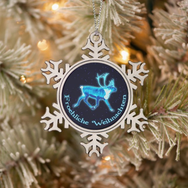 Ornement Flocon De Neige Froehliche Weihnachten - Caribou bleu (rennes) (Arbre)