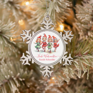 Ornement Flocon De Neige Frohe Weihnachten elfes de Noël allemands