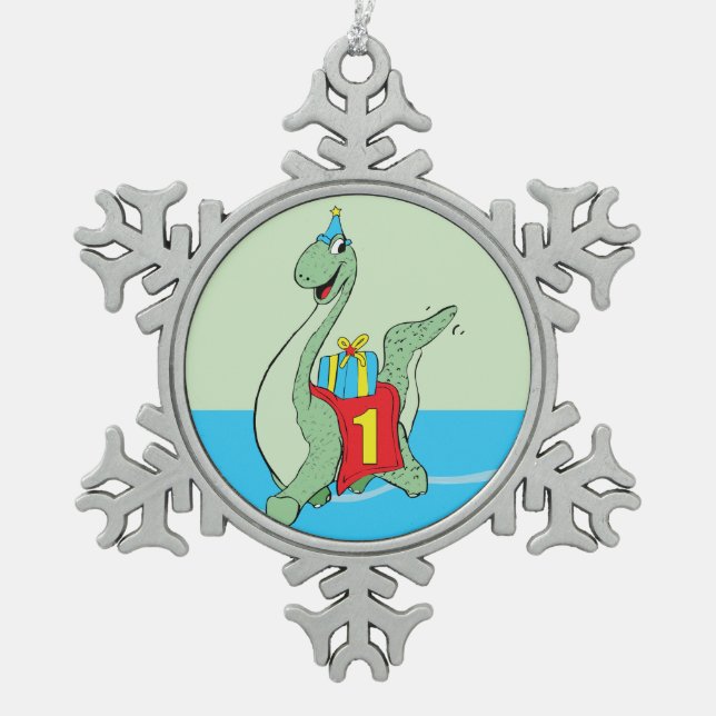 Ornement Flocon De Neige Garçon, 1er anniversaire Dinosaur (Devant)