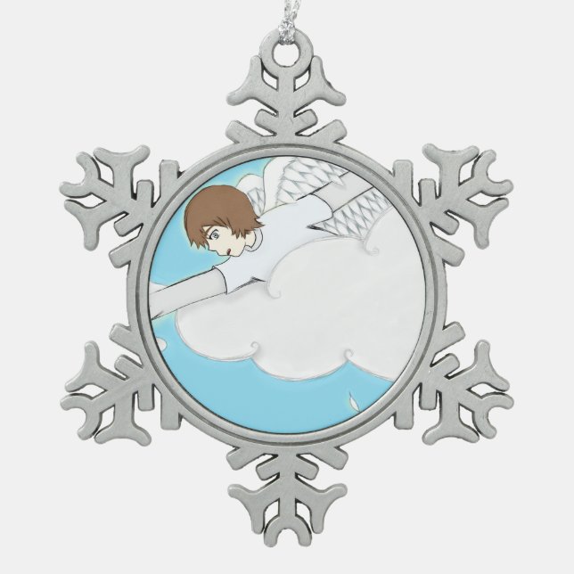 Ornement Flocon De Neige Garçon d'ange d'Anime atteignant des nuages (Devant)