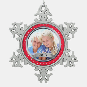 Ornement Flocon De Neige Garde-points Polka de cadre rouge