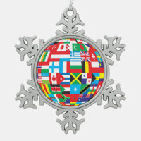 globe of flags pewter orament