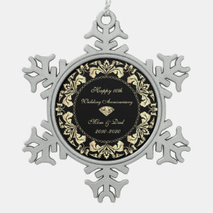 Ornement Flocon De Neige Gold Swirls Diamond 10e anniversaire Mariage
