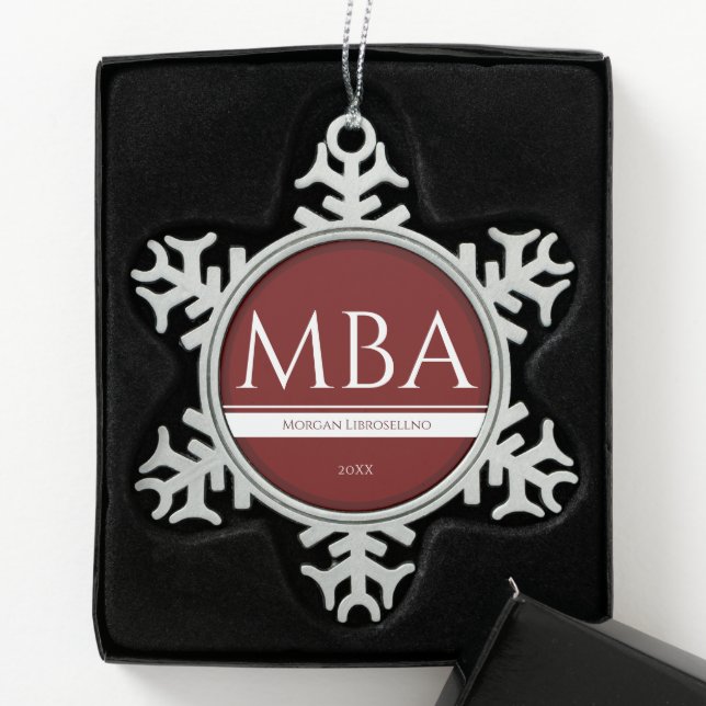 Ornement Flocon De Neige Graduation Bourgogne Blanc Nom Année MBA (Boîte)