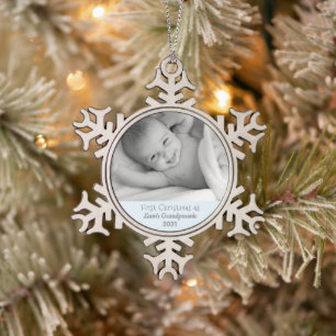 Ornement Flocon De Neige Grand-parents 1er Noël Photo personnalisée