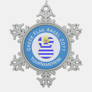 Ornement Flocon De Neige Grec Blonde Angel Hanoukka Drapeau Personnalisé
