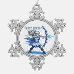 Ornement Flocon De Neige Guerrière Archère de Givre en Pixel Art Rétro