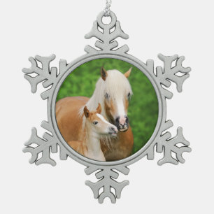 Ornement Flocon De Neige Haflinger Horse mignon Bébé Foal Baiser Mum Pony P