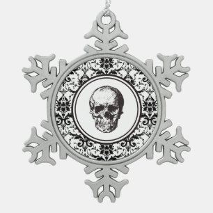 Ornement Flocon De Neige HALLOWEEN CHRISTMAS Noir Damas modèle crâne