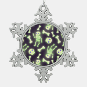 Ornement Flocon De Neige Halloween Cute Éffrayant Squelette brillant Os Crâ