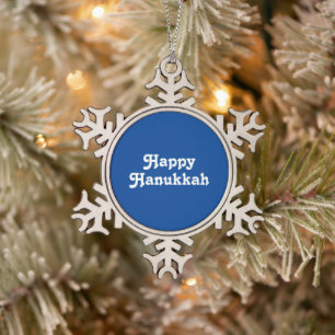 Ornement Flocon De Neige "Happy Hanoukka" bleu blanc Ornement de fête