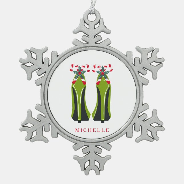 Ornement Flocon De Neige Haut talons verts avec Sucres de canne (Devant)