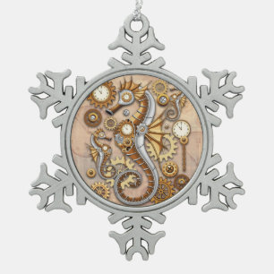 Ornement Flocon De Neige Hippocampe Steampunk Surrealiste Vintage 