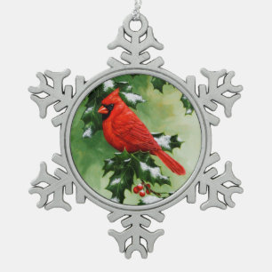 Ornement Flocon De Neige Homme Cardinal du Nord et Holly