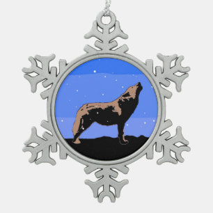 Ornement Flocon De Neige Howling Wolf en hiver - Art faunique original