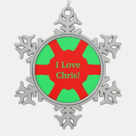 Ornement Flocon De Neige I Love (Nom) Chris! Vert rouge