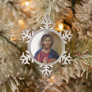 Ornement Flocon De Neige Icône bizantine du Christ Pantocrator