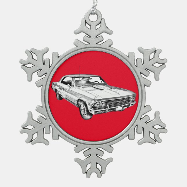 Ornement Flocon De Neige Illustration 1966 de Chevy Chevelle solides (Devant)