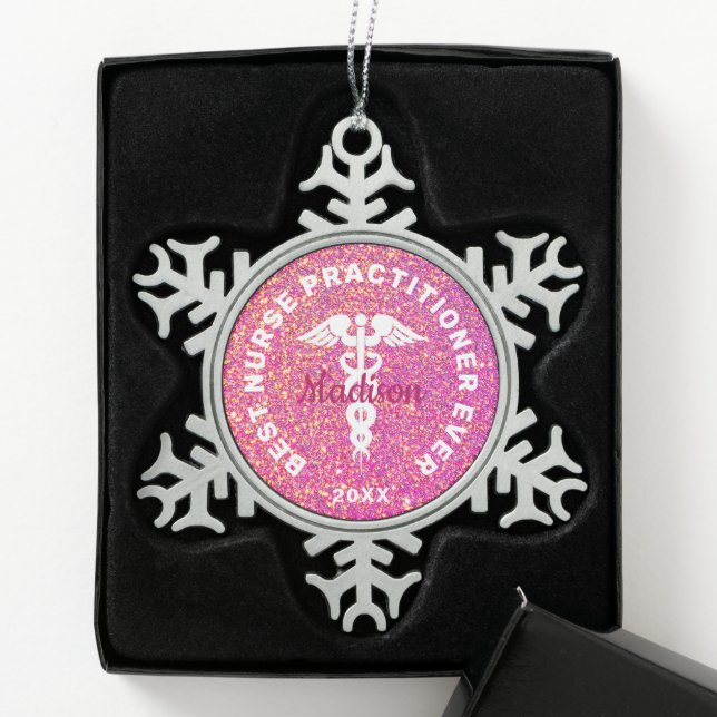 Ornement Flocon De Neige Infirmière customisée Praticien NP Graduation rose (Boîte)