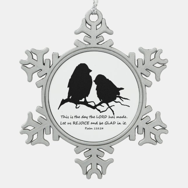 Ornement Flocon De Neige Inspirational Bible Verse Psaume 118:24 Oiseaux (Devant)