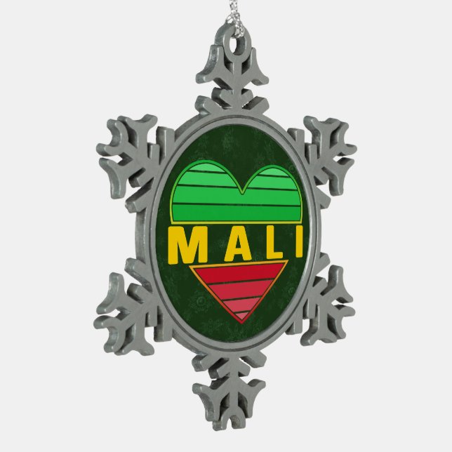 Ornement Flocon De Neige J'aime le Mali, coeur malien (Gauche)