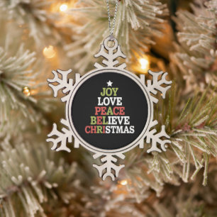 Ornement Flocon De Neige Joie Amour Paix Croire Sapin de Noël Famille