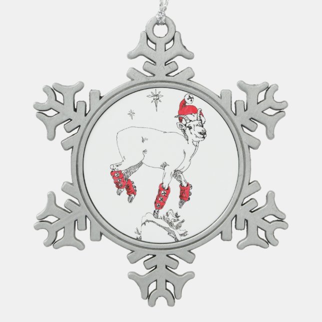 Ornement Flocon De Neige Jolie Noël Ewe Ram Chèvre Prancing (Devant)