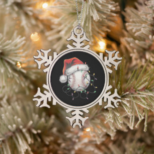 Ornement Flocon De Neige Joueur de baseball de Noël Santa Sports