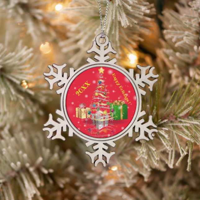 Ornement Flocon De Neige Joyeuse famille de Noël et première (Arbre)