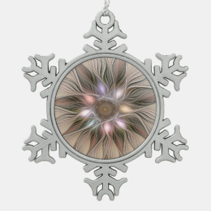 Ornement Flocon De Neige Joyeuse Fleur Abstrait Beige Brown Floral Fractal