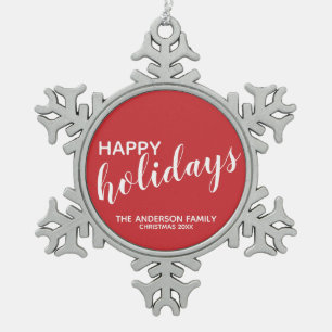 Ornement Flocon De Neige 'Joyeuses fêtes' Rouge festif