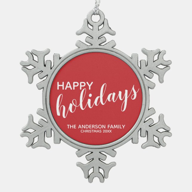 Ornement Flocon De Neige 'Joyeuses fêtes' Rouge festif (Devant)