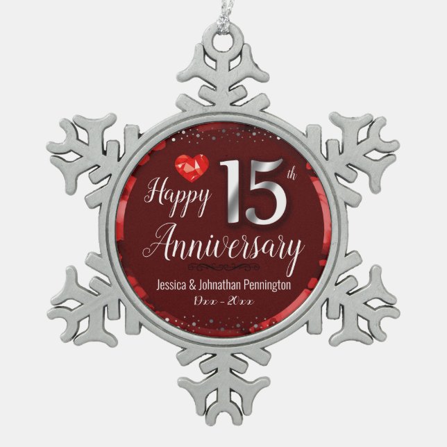 Ornement Flocon De Neige Joyeux 15e anniversaire de Mariage (Devant)