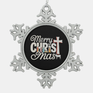 Ornement Flocon De Neige Joyeux Christ Mas Noël chrétien Jésus Noël Noël