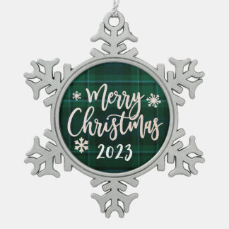 Ornement Flocon De Neige Joyeux Noël 2023 Green Plaid