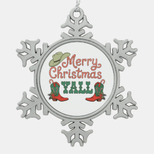 Ornement Flocon De Neige Joyeux Noël à tous Western Country Cowboy Noël