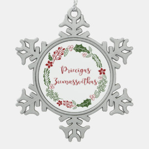 Ornement Flocon De Neige Joyeux Noël letton, Priecīgus Ziemassvētkus