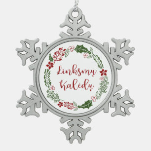 Ornement Flocon De Neige Joyeux Noël lituanien LinksmDEO KalėdDEO
