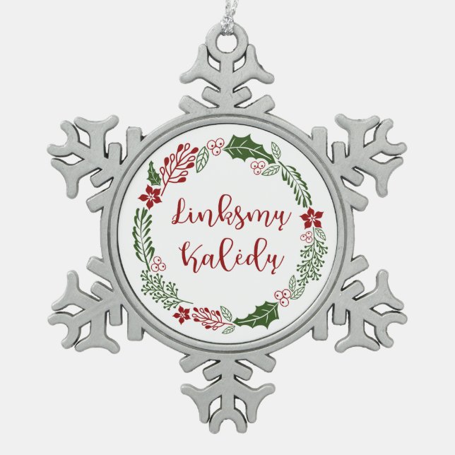 Ornement Flocon De Neige Joyeux Noël lituanien LinksmDEO KalėdDEO (Devant)
