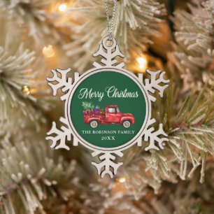 Ornement Flocon De Neige Joyeux Noël pour les cadeaux d'Arbres-Camions rou