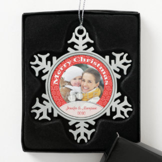 Ornement Flocon De Neige Joyeux Noël Red Lace Photo