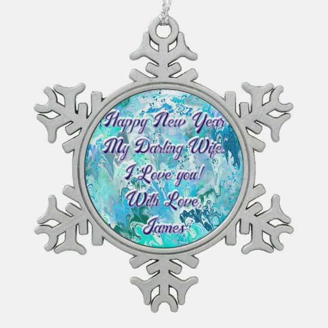 Ornement Flocon De Neige Joyeux Nouvel An Femme Turquoise Bleu Abstrait (Devant)