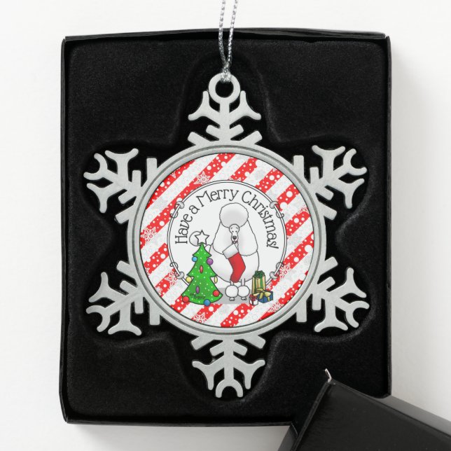 Ornement Flocon De Neige Joyeux sapin de Noël 2 caniche (blanc) chien migno (Boîte)
