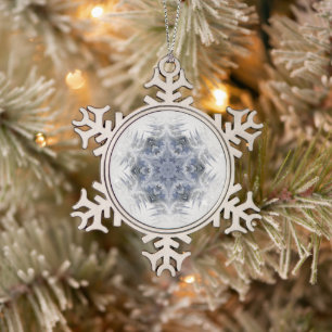 Ornement Flocon De Neige Kaleidoscope gris bleu étincelant