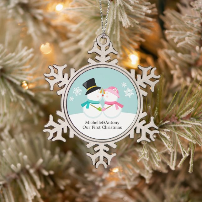 Ornement Flocon De Neige Kissing Snowmen Nouveaux mariés Premier Noël (Arbre)