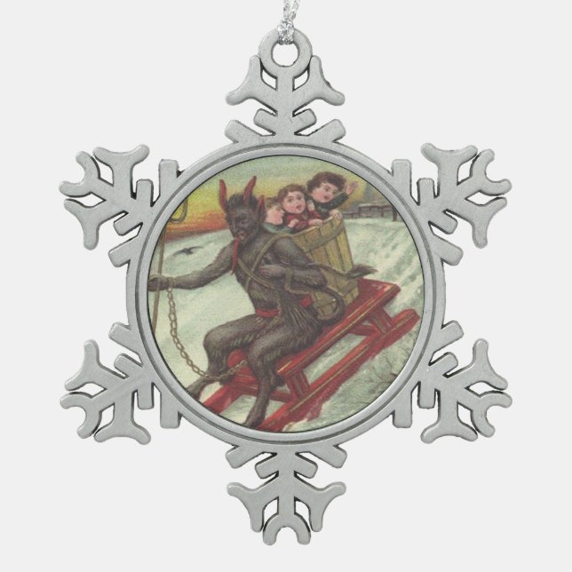 Ornement Flocon De Neige Krampus Enlèvement D'Enfants Sur Toboggan (Devant)