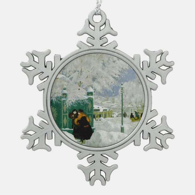 Ornement Flocon De Neige Kustodiev - Scène d'hiver, célèbre peinture, (Devant)